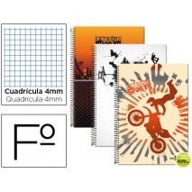 BLOC ESPIRAL LIDERPAPEL FOLIO 80 H CUADRO 4 MM TAPA CARTONCILLO 60 GR FANTASIA EXTREME SORTS