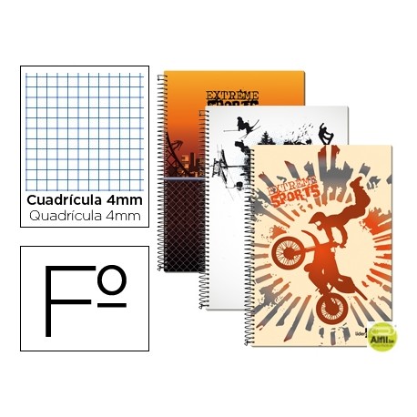 BLOC ESPIRAL LIDERPAPEL FOLIO 80 H CUADRO 4 MM TAPA CARTONCILLO 60 GR FANTASIA EXTREME SORTS