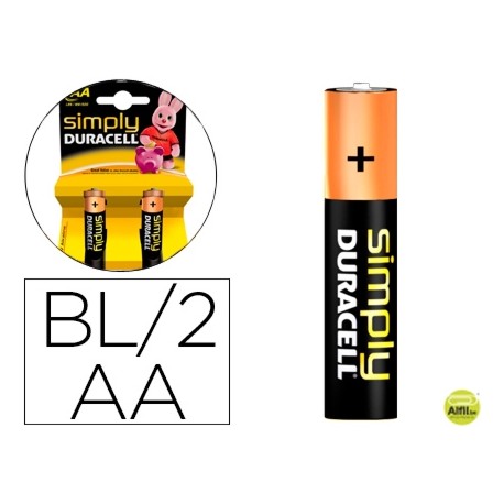 PILA DURACELL ALCALINA SIMPLY AA BLISTER DE 2 UNIDADES