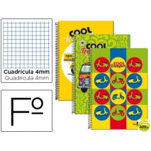 BLOC ESPIRAL LIDERPAPEL FOLIO 80 H CUADRO 4 MM TAPA CARTONCILLO 60 GR FANTASIA COOL TRANSPORTS