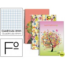 BLOC ESPIRAL LIDERPAPEL FOLIO 80 H CUADRO 4 MM TAPA CARTONCILLO 60 GR FANTASIA SPRING TIME