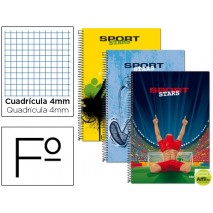 BLOC ESPIRAL LIDERPAPEL FOLIO 80 H CUADRO 4 MM TAPA CARTONCILLO 60 GR FANTASIA SPORT STARS
