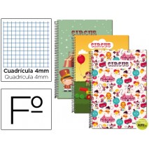 BLOC ESPIRAL LIDERPAPEL FOLIO 80 H CUADRO 4 MM TAPA CARTONCILLO 60 GR FANTASIA CIRCUS