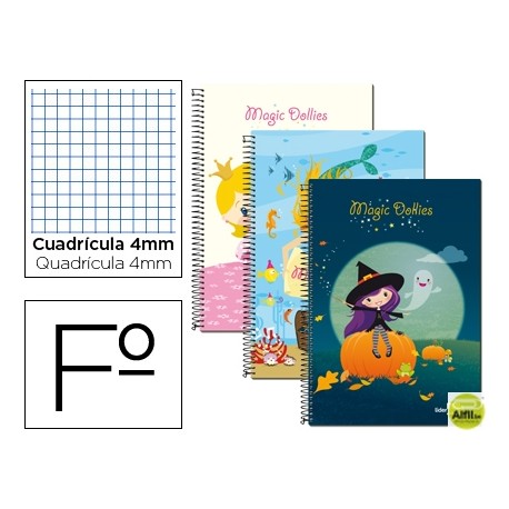 BLOC ESPIRAL LIDERPAPEL FOLIO 80 H CUADRO 4 MM TAPA CARTONCILLO 60 GR FANTASIA MAGIC DOLLIES