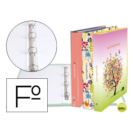 CARPETA LIDERPAPEL 4 ANILLAS 25 MM REDONDAS CARTON FORRADO FOLIO FANTASIA SPRING TIME