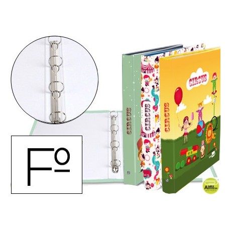 CARPETA LIDERPAPEL 4 ANILLAS 25 MM REDONDAS CARTON FORRADO FOLIO FANTASIA CIRCUS