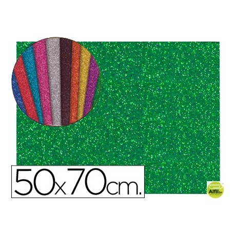GOMA EVA CON PURPURINA LIDERPAPEL 50X70CM 60G/M2 ESPESOR 2MM VERDE