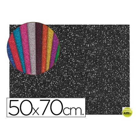 GOMA EVA CON PURPURINA LIDERPAPEL 50X70CM 60G/M2 ESPESOR 2MM NEGRO