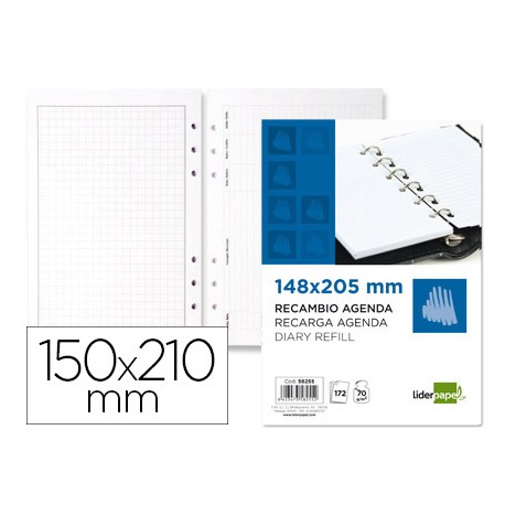 RECAMBIO AGENDA ANILLAS LIDERPAPEL COMPLETO 15X21 CM