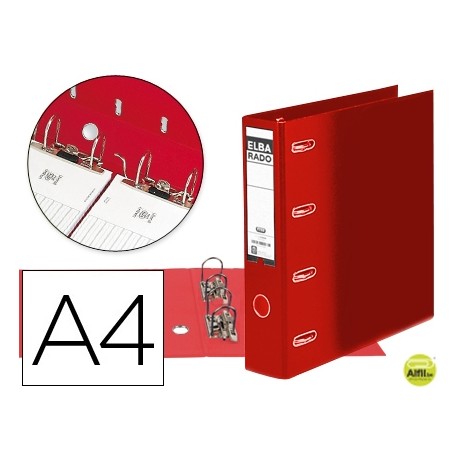 ARCHIVADOR DE PALANCA ELBA CARTON FORRADO DIN A4 ROJO LOMO DE 75 MM RADO CON DOBLE MECANISMO