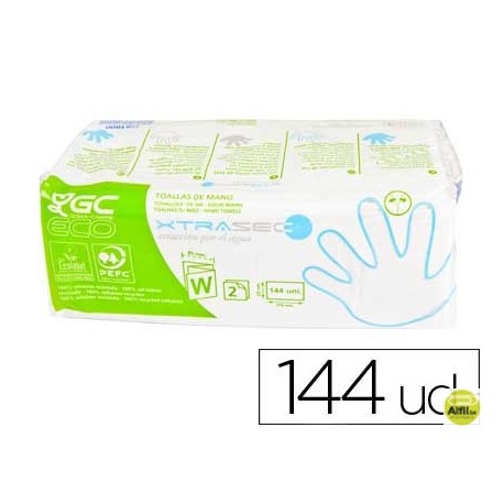 TOALLA DE PAPEL DE MANO ENGARZADA ECOLOGICA --22,5X31 CM 2 CAPAS -PAQUETE CON 144 UNIDADES