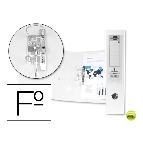 ARCHIVADOR DE PALANCA LIDERPAPEL FOLIO DOCUMENTA FORRADO PVC CON RADO LOMO 75MM BLANCO CON COMPRESOR