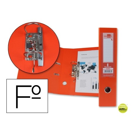 ARCHIVADOR DE PALANCA LIDERPAPEL FOLIO DOCUMENTA FORRADO PVC CON RADO LOMO 75MM NARANJA CON COMPRESO