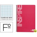 BLOC ESPIRAL LIDERPAPEL FOLIO INSPIRE TAPA EXTRADURA 80H 60 GR CUADRO 4 MM CON MARGEN COLOR ROSA