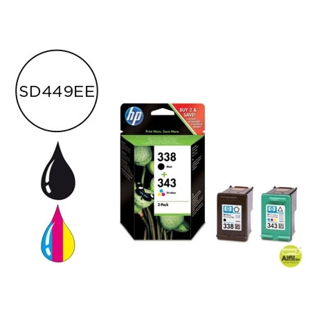 INK-JET HP N.338/343 NEGRO + TRICOLOR DESKJET OFFICEJET PHOTOSMART PACK 2