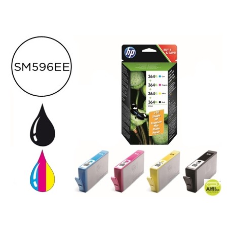 INK-JET HP N.364 XL NEGRO + TRICOLOR + PAPEL FOTOGRAFICO 10 HOJAS DESKJET PHOTOSMART