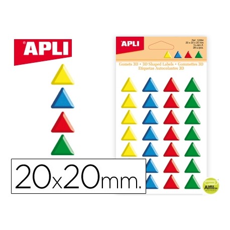 GOMETS APLI TRIANGULARES 20X20 MM 3D COLORES SURTIDOS BOLSA DE 28 UNIDADES
