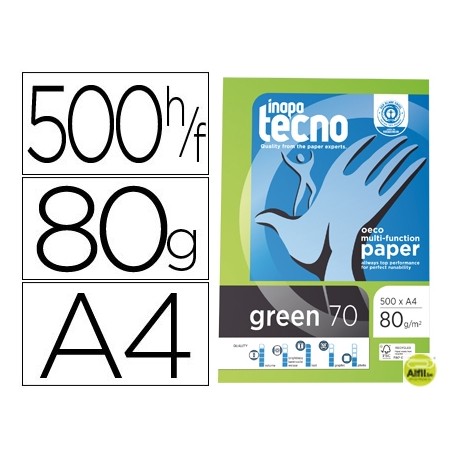 PAPEL FOTOCOPIADORA TECNO GREEN 100 % RECICLADO DIN A4 80 GRAMOS PAQUETE DE 500 HOJAS