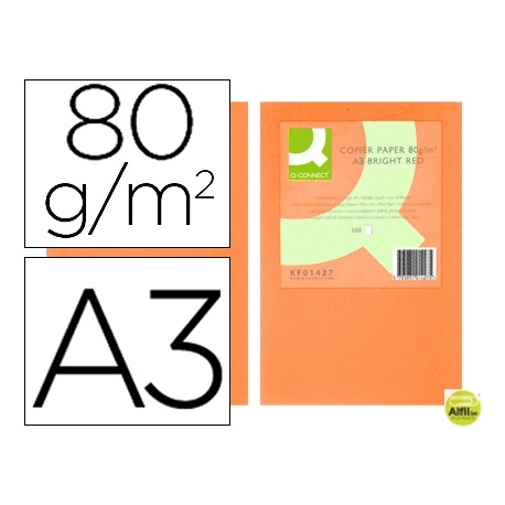 PAPEL COLOR Q-CONNECT DIN-A3 80 GRAMOS NARANJA INTENSO PAQUETE DE 500 HOJAS