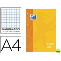 RECAMBIO COLOR OXFORD DIN 4A 80 HOJAS 90 GRS CUADROS 5 MM 4 TALADROS AMARILLO