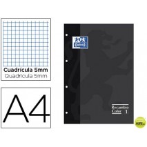 RECAMBIO COLOR OXFORD DIN A4 80 HOJAS 90 GRS CUADROS 5 MM 4 TALADROS NEGRO