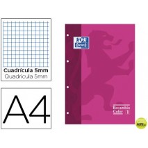 RECAMBIO COLOR OXFORD DIN A4 80 HOJAS 90 GRS CUADROS 5 MM 4 TALADROS ROSA