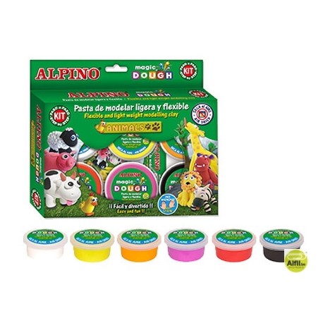 PASTA ALPINO PARA MODELAR MAGIC DOUGH ANIMALS CAJA DE 6 COLORES DE 40 GR