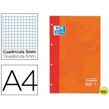 RECAMBIO COLOR OXFORD DIN A4 80 HOJAS 90 GRS CUADROS 5 MM 4 TALADROS COLOR NARANJA