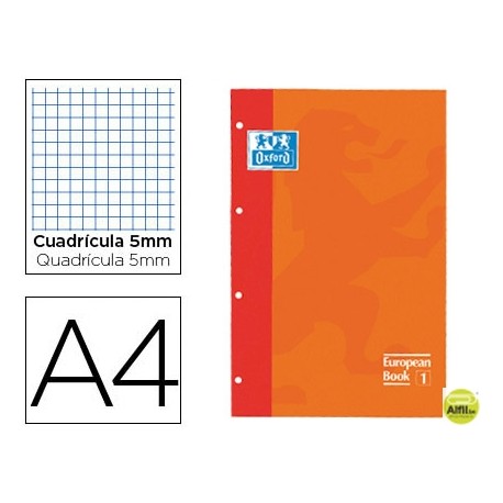 RECAMBIO COLOR OXFORD DIN A4 80 HOJAS 90 GRS CUADROS 5 MM 4 TALADROS COLOR NARANJA