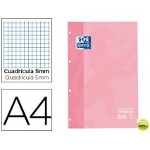 RECAMBIO COLOR OXFORD DIN A4 80 HOJAS 90 GRS CUADROS 5 MM 4 TALADROS COLOR ROSA DULCE