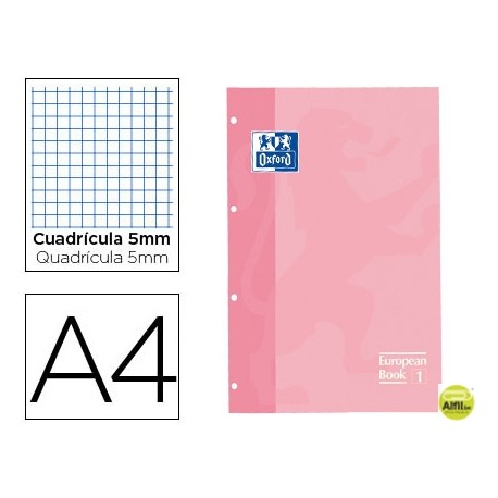 RECAMBIO COLOR OXFORD DIN A4 80 HOJAS 90 GRS CUADROS 5 MM 4 TALADROS COLOR ROSA DULCE