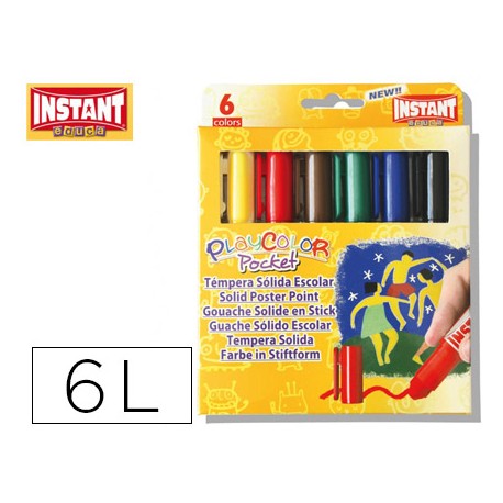TEMPERA SOLIDA EN BARRA INSTANT POCKET ESCOLAR CAJA DE 6 COLORES SURTIDOS