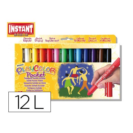 TEMPERA SOLIDA EN BARRA INSTANT POCKET ESCOLAR CAJA DE 12 COLORES SURTIDOS
