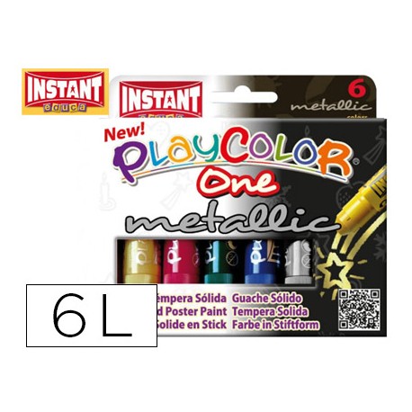 TEMPERA SOLIDA EN BARRA INSTANT ESCOLAR CAJA DE 6 COLORES METALIZADOS SURTIDOS