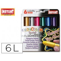 TEMPERA SOLIDA EN BARRA INSTANT POCKET ESCOLAR CAJA DE 6 COLORES METALIZADOS