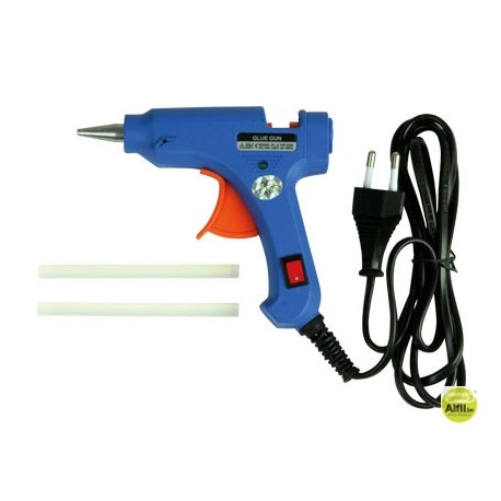 PISTOLA TERMOFUSIBLE MINI LIDERPAPEL DE 25 W CON GATILLODISPENSADOR Y 2 BARRAS DE SILICONA DE 8 MM D