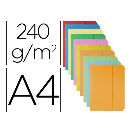 SUBCARPETAS CARTULINAS VIP FAST-PAPERFLOW FOLIO CON SOLAPA PACK DE 10 UNIDADES 5COLORES PASTELES Y 5