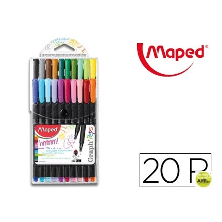 ROTULADOR MAPED PUNTA DE METAL GRAPH PEPS FINE LINER ESTUCHE DE 20 COLORES SURTIDOS