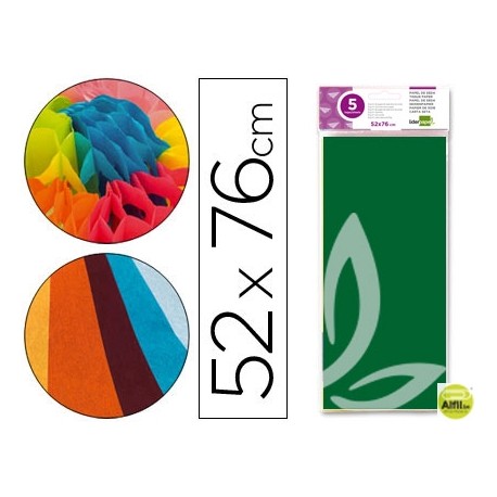 PAPEL SEDA LIDERPAPEL VERDE OSCURO 50X76CM 18 GR/M2 BOLSA DE 5 HOJAS
