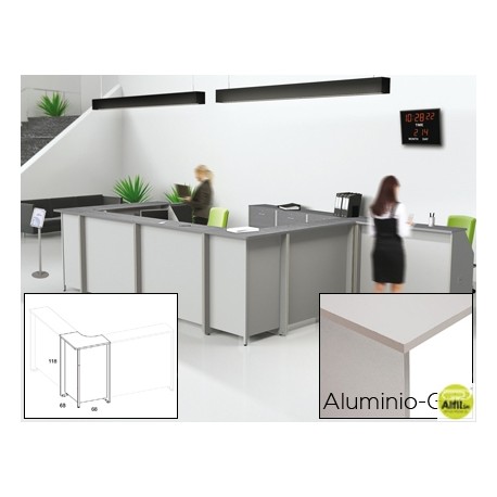 MOSTRADOR DE RECEPCION ROCADA WELCOME CURVO 5005AB02 ALUMINIO/ GRIS 68X68X118 CM