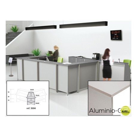 MOSTRADOR DE RECEPCION ROCADA WELCOME CURVO 5004AB02 ALUMINIO/ GRIS 70X70X118 CM