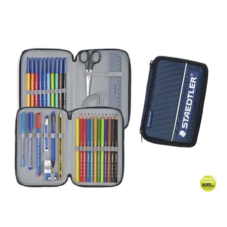 PLUMIER ESCOLAR STAEDTLER DE CREMALLERA TAMAÑO MEDIANO DE COLOR AZUL
