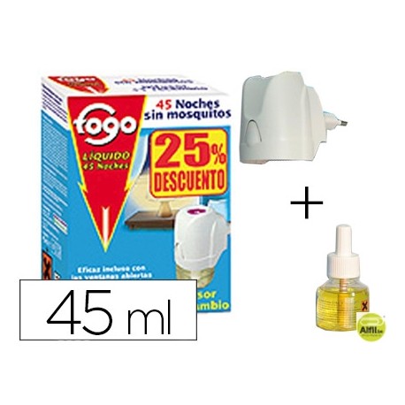 INSECTICIDA FOGO ELECTRICO MATA MOSCAS Y MOSQUITOS APARATO MAS RECAMBIO DE 45 ML