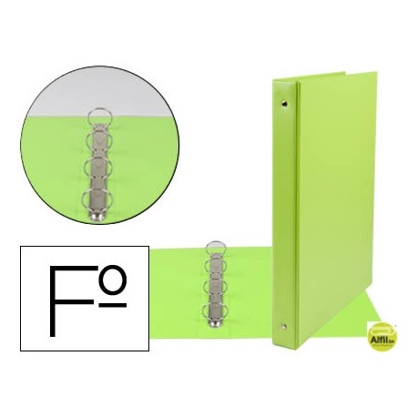CARPETA LIDERPAPEL 4 ANILLAS 25 MM REDONDAS PLASTICO FOLIO COLOR VERDE PISTACHO
