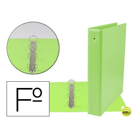 CARPETA LIDERPAPEL 4 ANILLAS 40 MM REDONDAS PLASTICO FOLIO COLOR VERDE PISTACHO