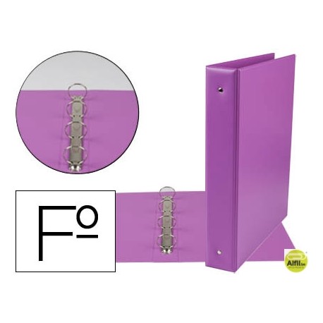 CARPETA LIDERPAPEL 4 ANILLAS 40 MM REDONDAS PLASTICO FOLIO COLOR LILA