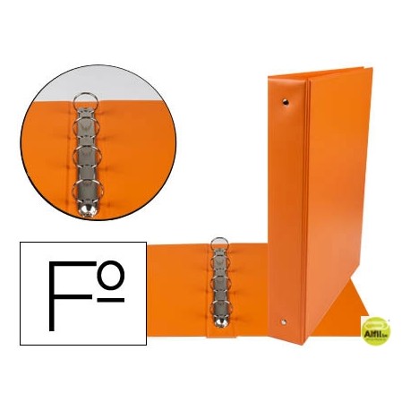 CARPETA LIDERPAPEL 4 ANILLAS 40 MM REDONDAS PLASTICO FOLIO COLOR NARANJA