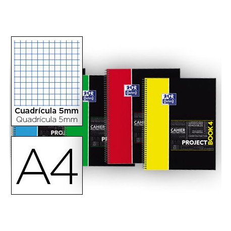 BLOC ESPIRAL OXFORD TAPA PLASTICO MICROPERF. PROJECTBOOK4 DIN A4 120 HOJAS 90 GR CUADRO 5 MM COLO