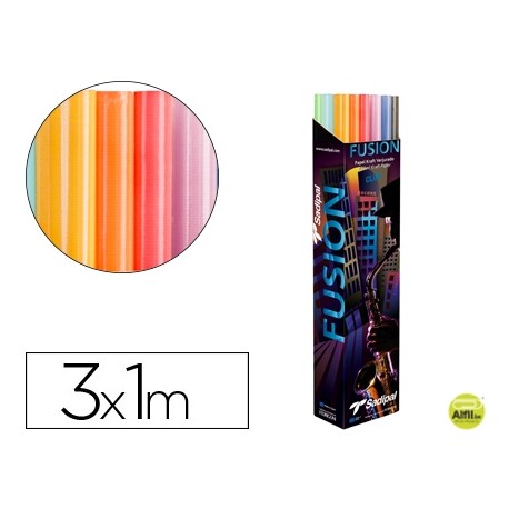 PAPEL KRAFT ROLLO 3X1 MT EXPOSITOR FUSION CON 24 ROLLOS COLORES SURTIDOS