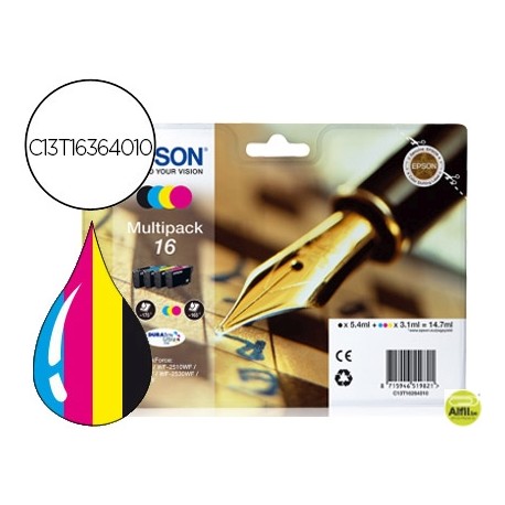 INK-JET EPSON 16 XL MULTIPACK WORKFORCE WF-2010W WF-2510WF WF-2520NF WF-2530WF WF-2540WF NEGRO AMARI